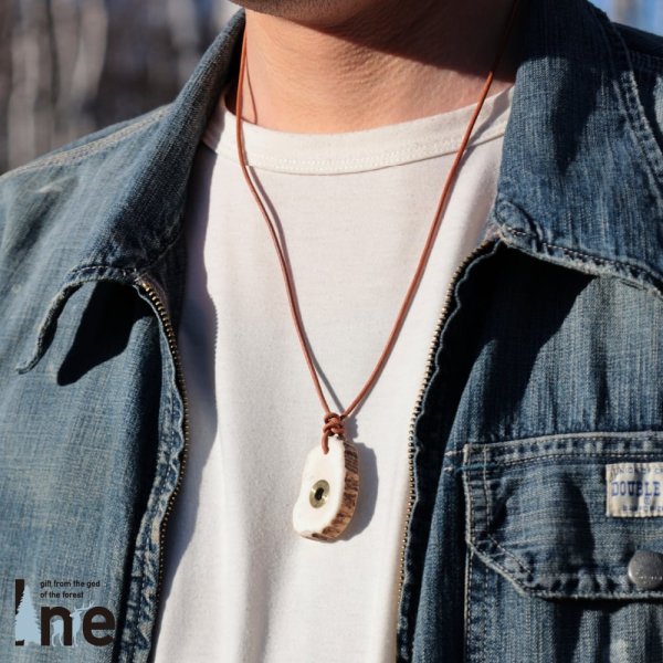 画像2: 鹿角輪切　ネックレス　手作り1点もの　【ネコポス送料無料】[A-01] (2)